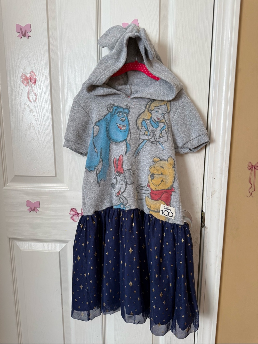 Disney Grey Hooded Dress with Navy Star Skirt - Classic Character Print